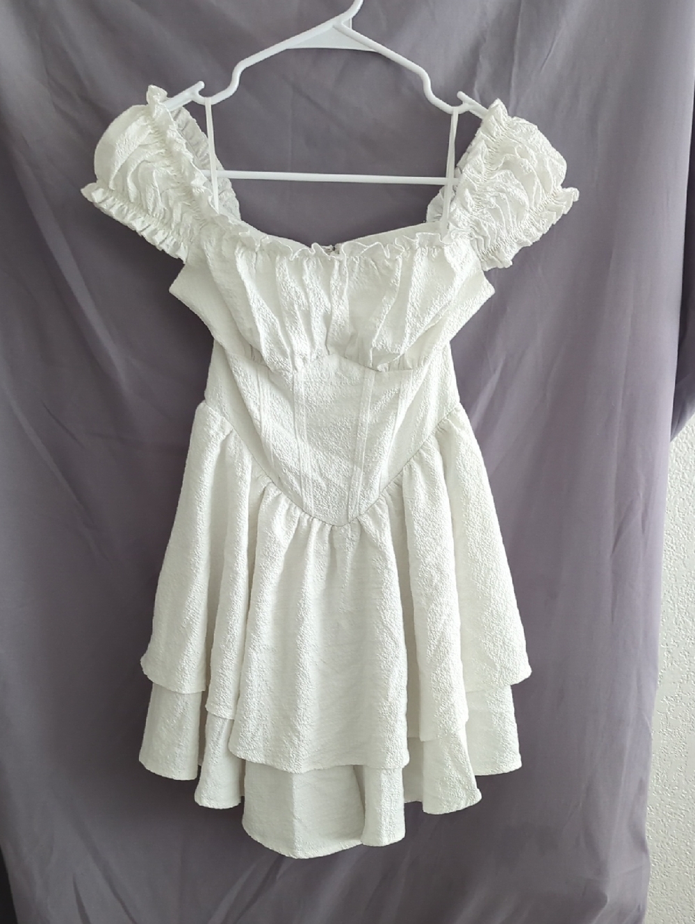 SHEIN White Textured Off-Shoulder Ruffle Mini Dress